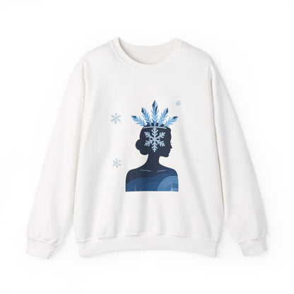 Unisex Heavy Blend™ mw2139 | Ice Queen Silhouette Sweatshirt – Elegant Snowflake Winter Crown Crewneck, Cozy Holiday Gift