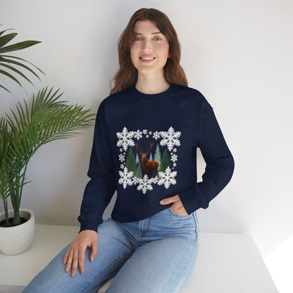 Unisex Heavy Blend™ mw2054 | Snowflake Reindeer Christmas Sweatshirt – Festive Winter Deer Crewneck, Holiday Pullover Sweater