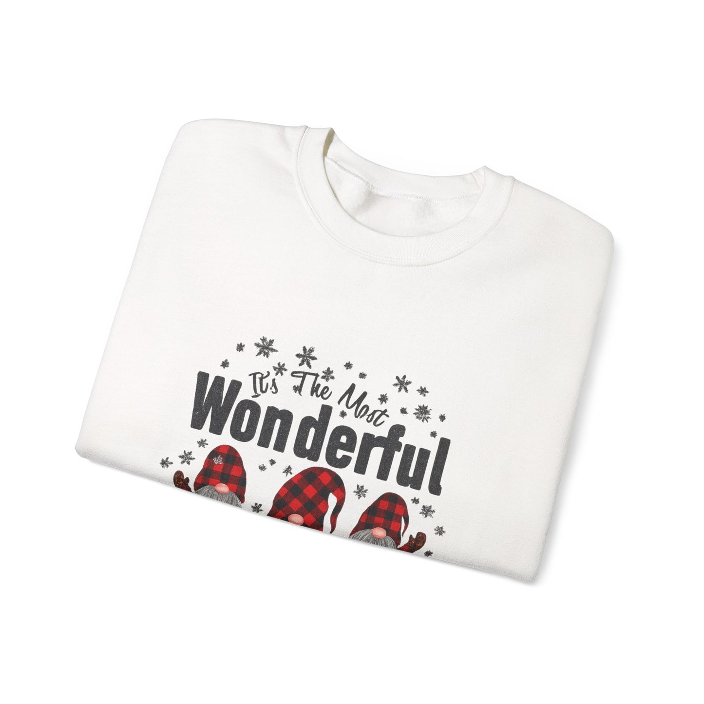 Unisex Heavy Blend™ mw2018 | Most Wonderful Time of the Year Sweatshirt – Christmas Gnome Buffalo Plaid Crewneck | Cozy Unisex Holiday Gift