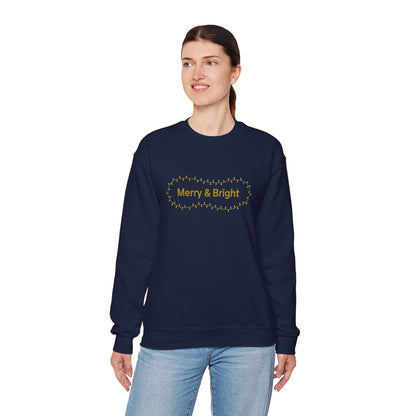 Unisex Heavy Blend™ mw2064 | Merry & Bright Christmas Sweatshirt – Minimalist Holiday Lights Crewneck, Festive Winter Pullover Sweater
