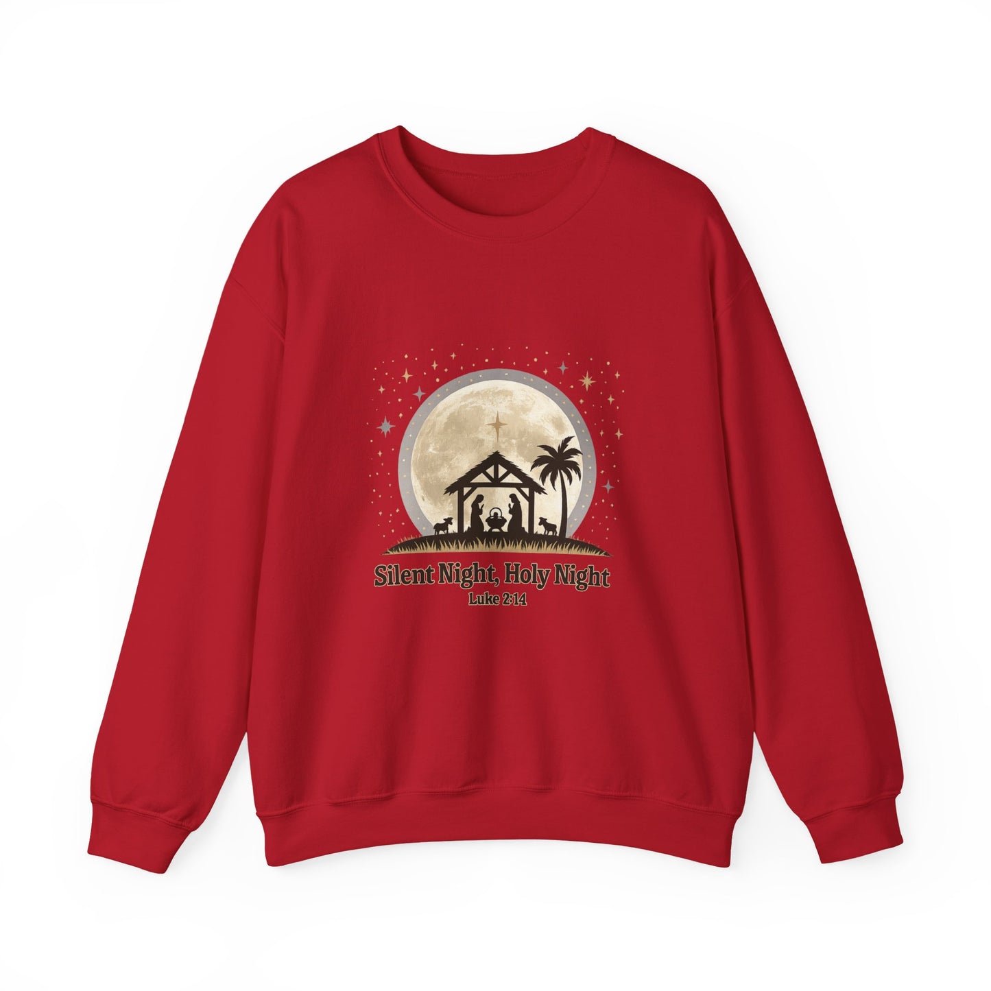 Unisex Heavy Blend™ mw2067 | Silent Night Holy Night Sweatshirt – Christian Nativity Scene Crewneck, Luke 2:14 Bible Verse Christmas Pullover