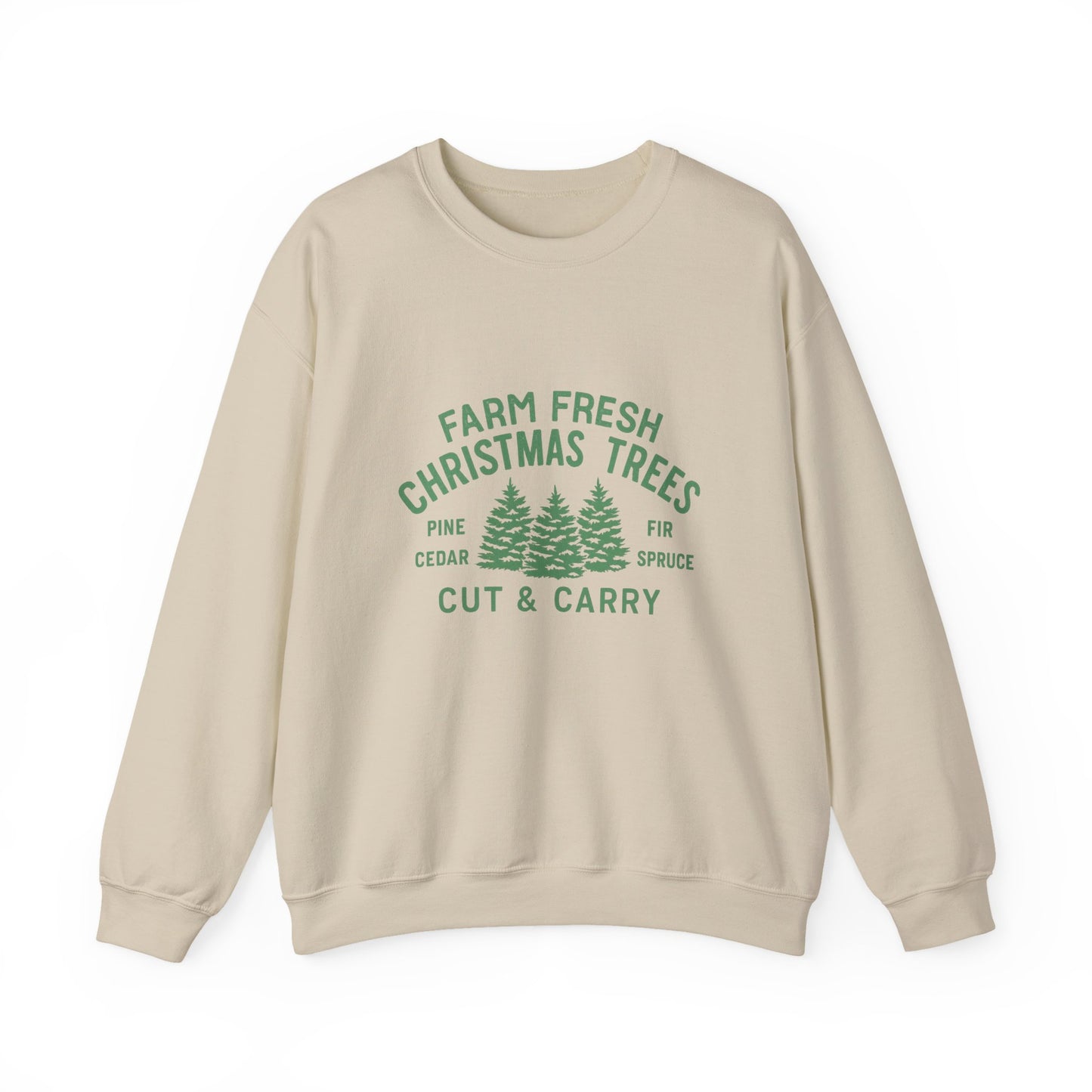 Unisex Heavy Blend™ mw2024 | Farm Fresh Christmas Trees Sweatshirt – Rustic Holiday Pine & Fir Crewneck | Vintage Unisex Winter Gift