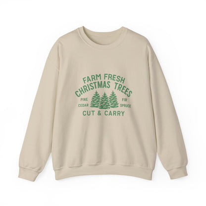 Unisex Heavy Blend™ mw2024 | Farm Fresh Christmas Trees Sweatshirt – Rustic Holiday Pine & Fir Crewneck | Vintage Unisex Winter Gift