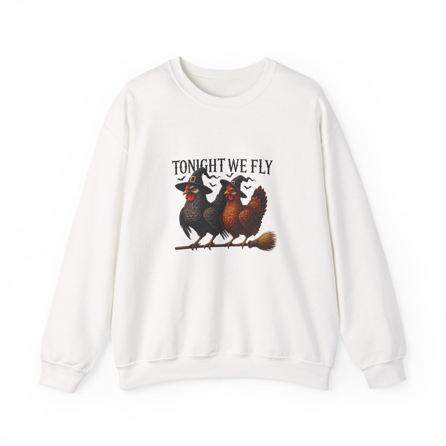 Unisex Heavy Blend™ Tonight We Fly Chicken Sweatshirt – Funny Witchy Halloween Crewneck | mw1022