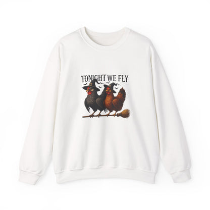 Unisex Heavy Blend™ Tonight We Fly Chicken Sweatshirt – Funny Witchy Halloween Crewneck | mw1022