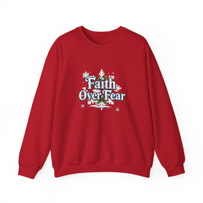 Unisex Heavy Blend™ mw2121 | Faith Over Fear Christian Christmas Sweatshirt – Inspirational Holiday Crewneck, Religious Winter Gift