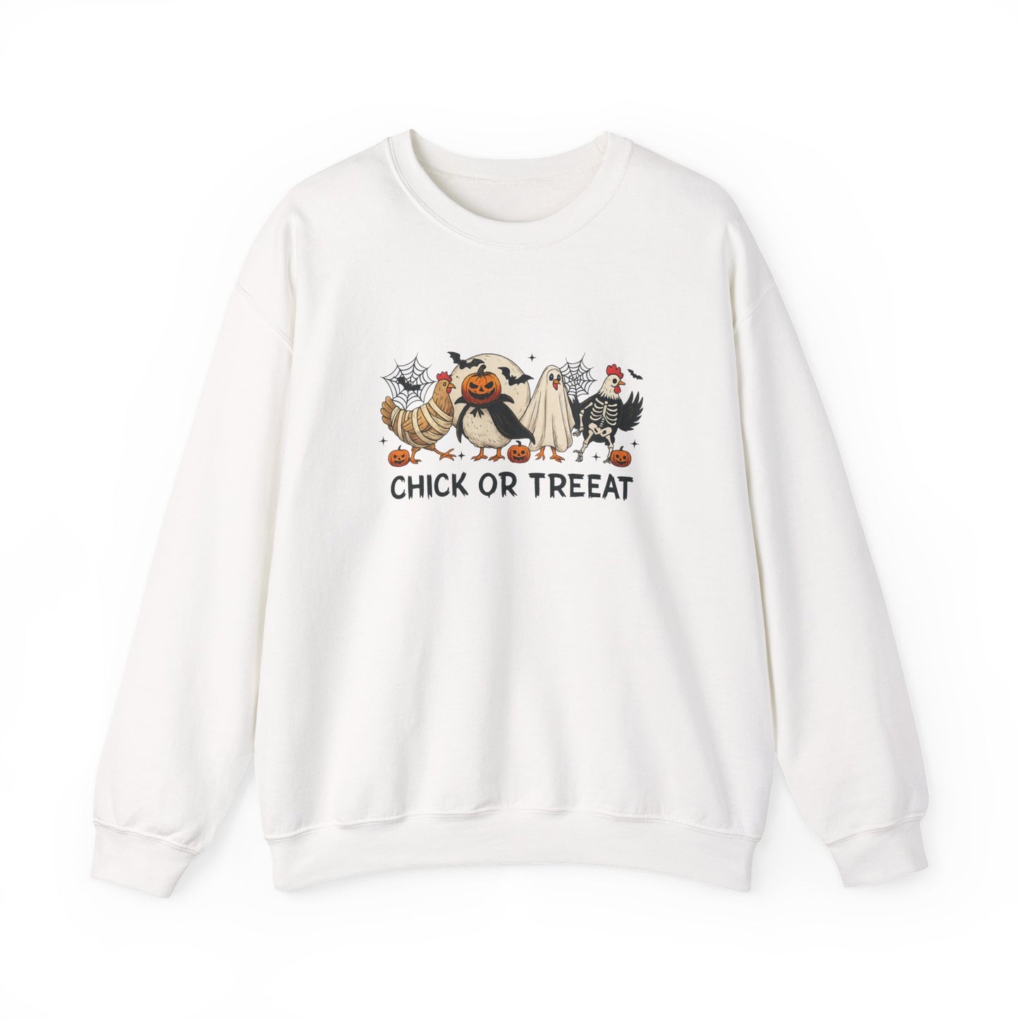 Unisex Heavy Blend™ Chick or Treat Halloween Sweatshirt – Funny Chicken Costume Crewneck | mw1026