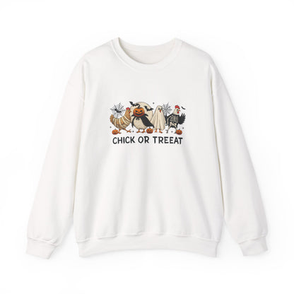 Unisex Heavy Blend™ Chick or Treat Halloween Sweatshirt – Funny Chicken Costume Crewneck | mw1026