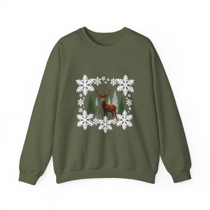 Unisex Heavy Blend™ mw2054 | Snowflake Reindeer Christmas Sweatshirt – Festive Winter Deer Crewneck, Holiday Pullover Sweater