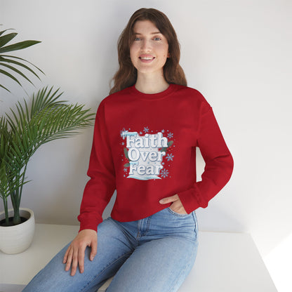 Unisex Heavy Blend™ mw2122 | Faith Over Fear Christian Christmas Sweatshirt – Inspirational Holiday Crewneck, Religious Winter Gift