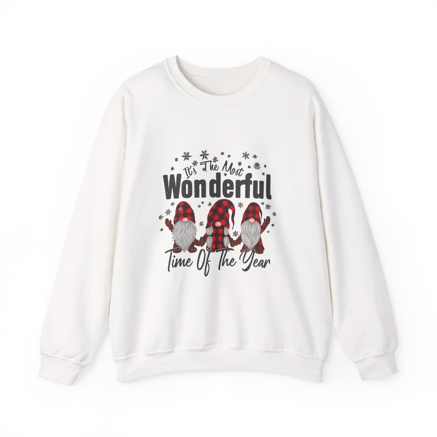Unisex Heavy Blend™ mw2018 | Most Wonderful Time of the Year Sweatshirt – Christmas Gnome Buffalo Plaid Crewneck | Cozy Unisex Holiday Gift