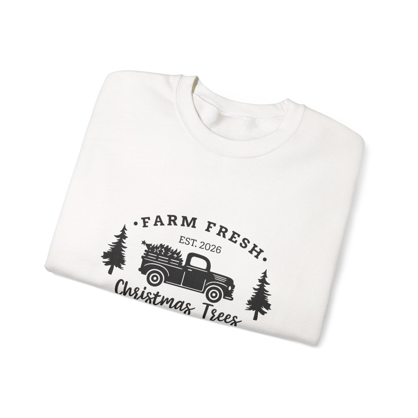 Unisex Heavy Blend™ mw2021 | I Farm Fresh Christmas Trees Sweatshirt – Vintage Red Truck Holiday Crewneck | Rustic Unisex Winter Gift