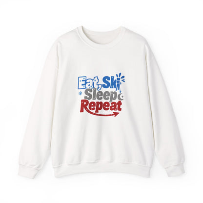 Unisex Heavy Blend™ mw2117 | Eat Ski Sleep Repeat Sweatshirt – Funny Skiing Winter Crewneck, Cozy Snow Sports Gift for Ski Lovers