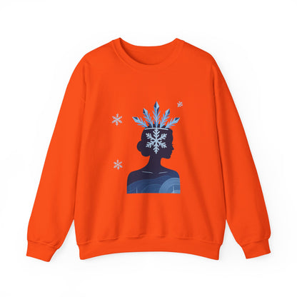 Unisex Heavy Blend™ mw2139 | Ice Queen Silhouette Sweatshirt – Elegant Snowflake Winter Crown Crewneck, Cozy Holiday Gift