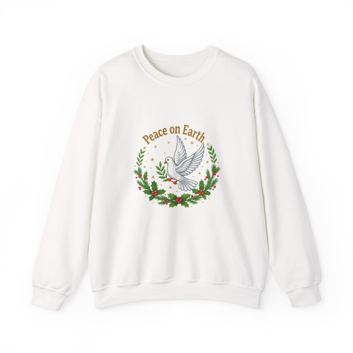 Unisex Heavy Blend™ mw2081 | Peace on Earth Dove Christmas Sweatshirt – Holiday Wreath Pullover, Festive Winter Sweater Gift