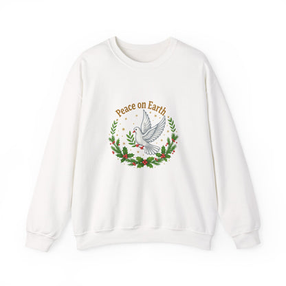 Unisex Heavy Blend™ mw2081 | Peace on Earth Dove Christmas Sweatshirt – Holiday Wreath Pullover, Festive Winter Sweater Gift