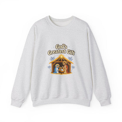Unisex Heavy Blend™ mw2132 | God’s Greatest Gift Nativity Christmas Sweatshirt – Christian Holiday Crewneck, Religious Xmas Gift