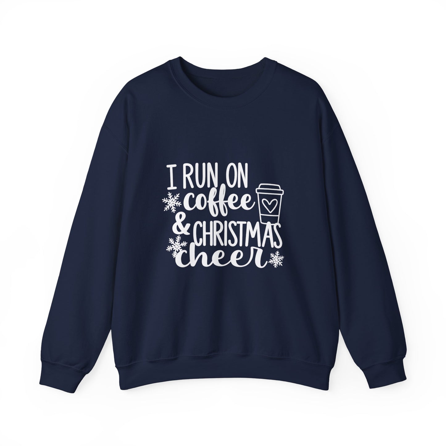 Unisex Heavy Blend™ mw2013 | I Run on Coffee & Christmas Cheer Sweatshirt – Funny Holiday Crewneck | Cozy Unisex Winter Gift
