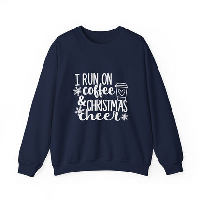 Unisex Heavy Blend™ mw2013 | I Run on Coffee & Christmas Cheer Sweatshirt – Funny Holiday Crewneck | Cozy Unisex Winter Gift