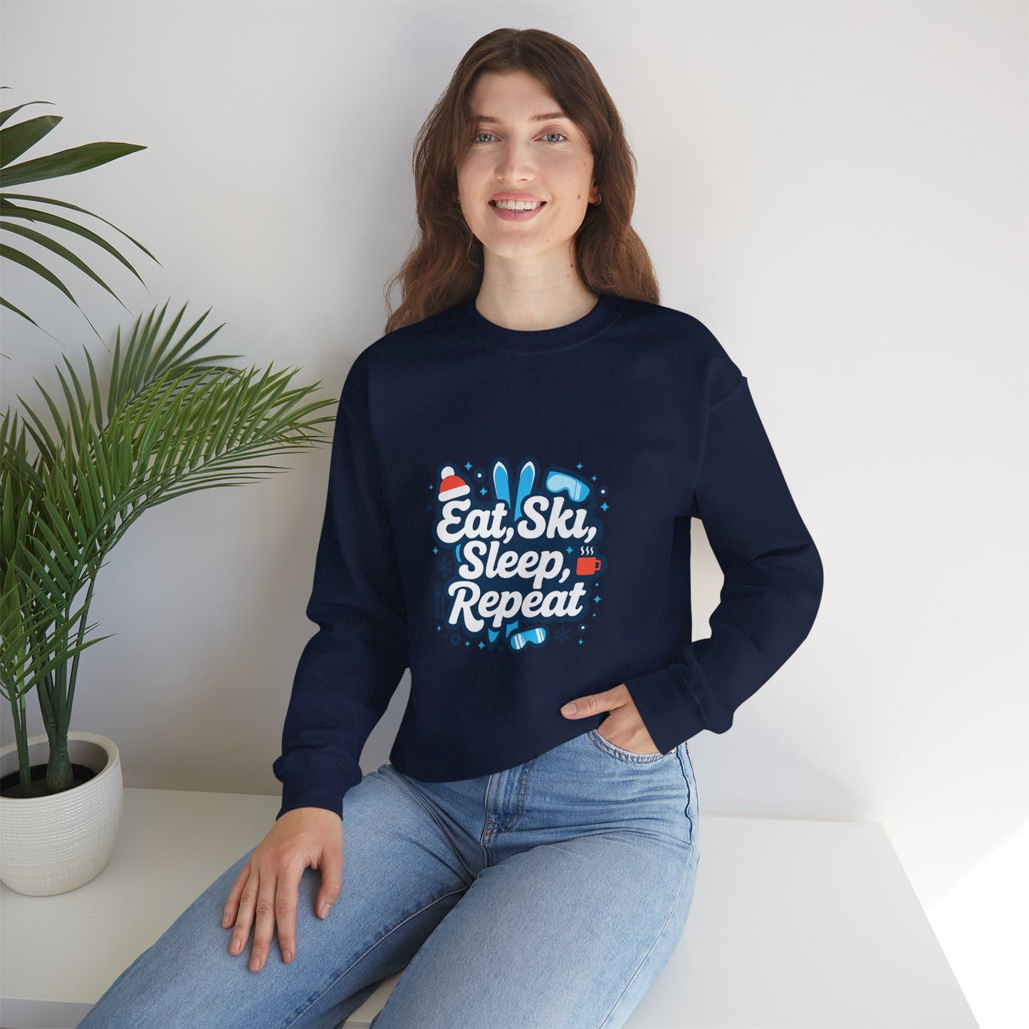 Unisex Heavy Blend™ mw2113 | Eat Ski Sleep Repeat Sweatshirt – Funny Skiing Winter Crewneck, Cozy Snow Sports Gift for Ski Lovers