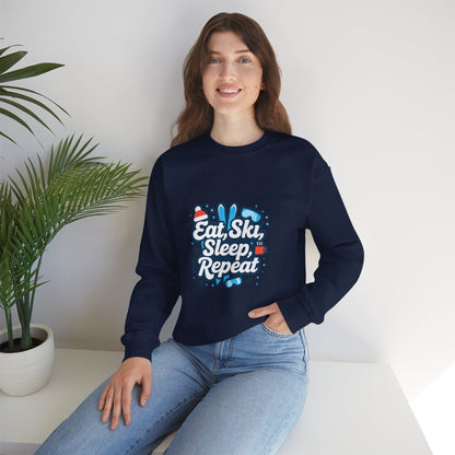 Unisex Heavy Blend™ mw2113 | Eat Ski Sleep Repeat Sweatshirt – Funny Skiing Winter Crewneck, Cozy Snow Sports Gift for Ski Lovers