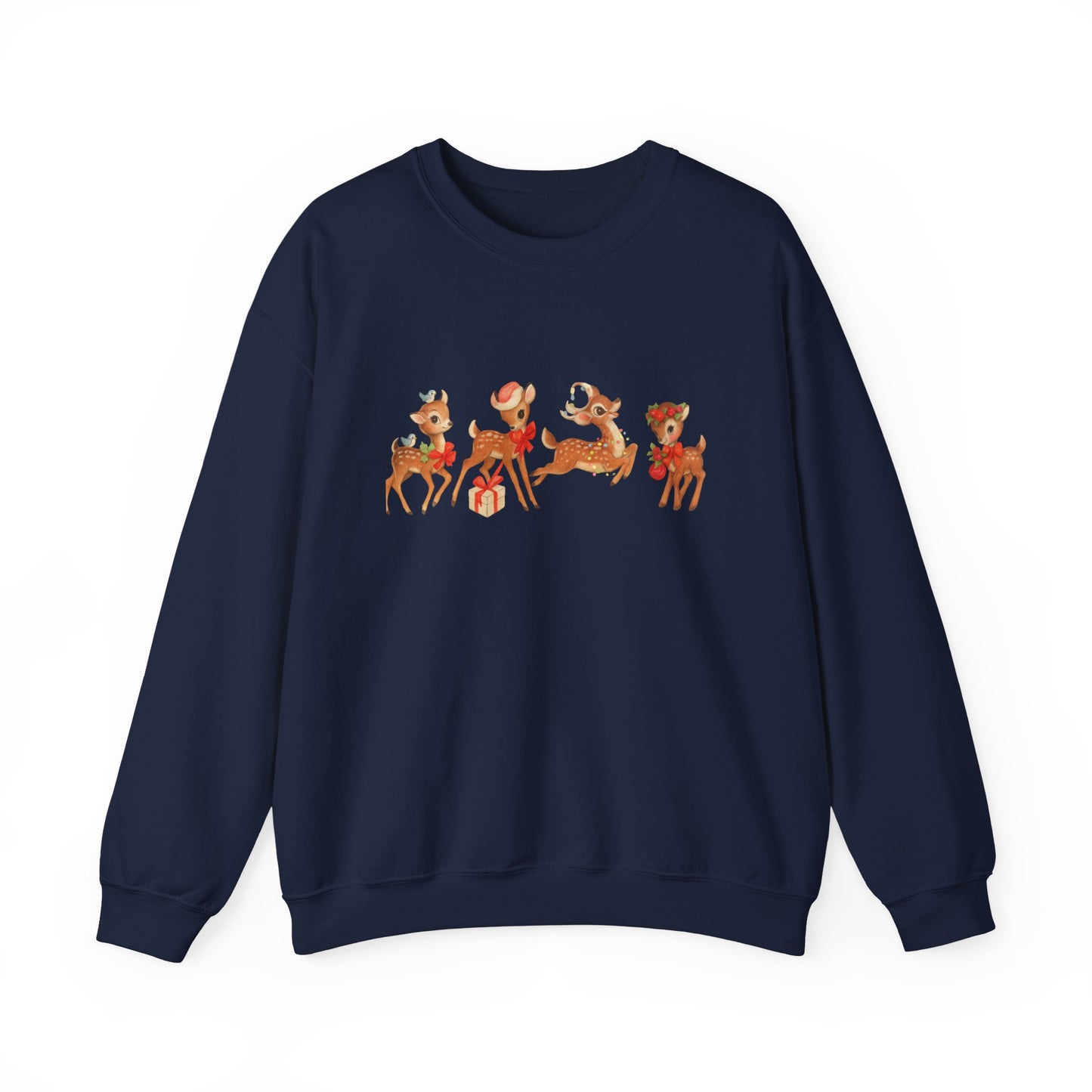 Unisex Heavy Blend™ mw2044 | Vintage Reindeer Christmas Sweatshirt – Cute Retro Deer Holiday Crewneck, Festive Winter Pullover