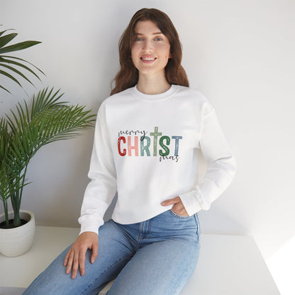 Unisex Heavy Blend™ mw2010 | Merry CHRISTmas Sweatshirt – Christian Holiday Crewneck with Cross | Faith Based Unisex Christmas Gift