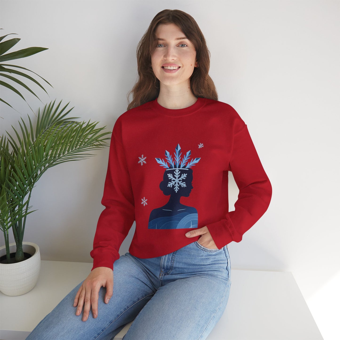 Unisex Heavy Blend™ mw2139 | Ice Queen Silhouette Sweatshirt – Elegant Snowflake Winter Crown Crewneck, Cozy Holiday Gift