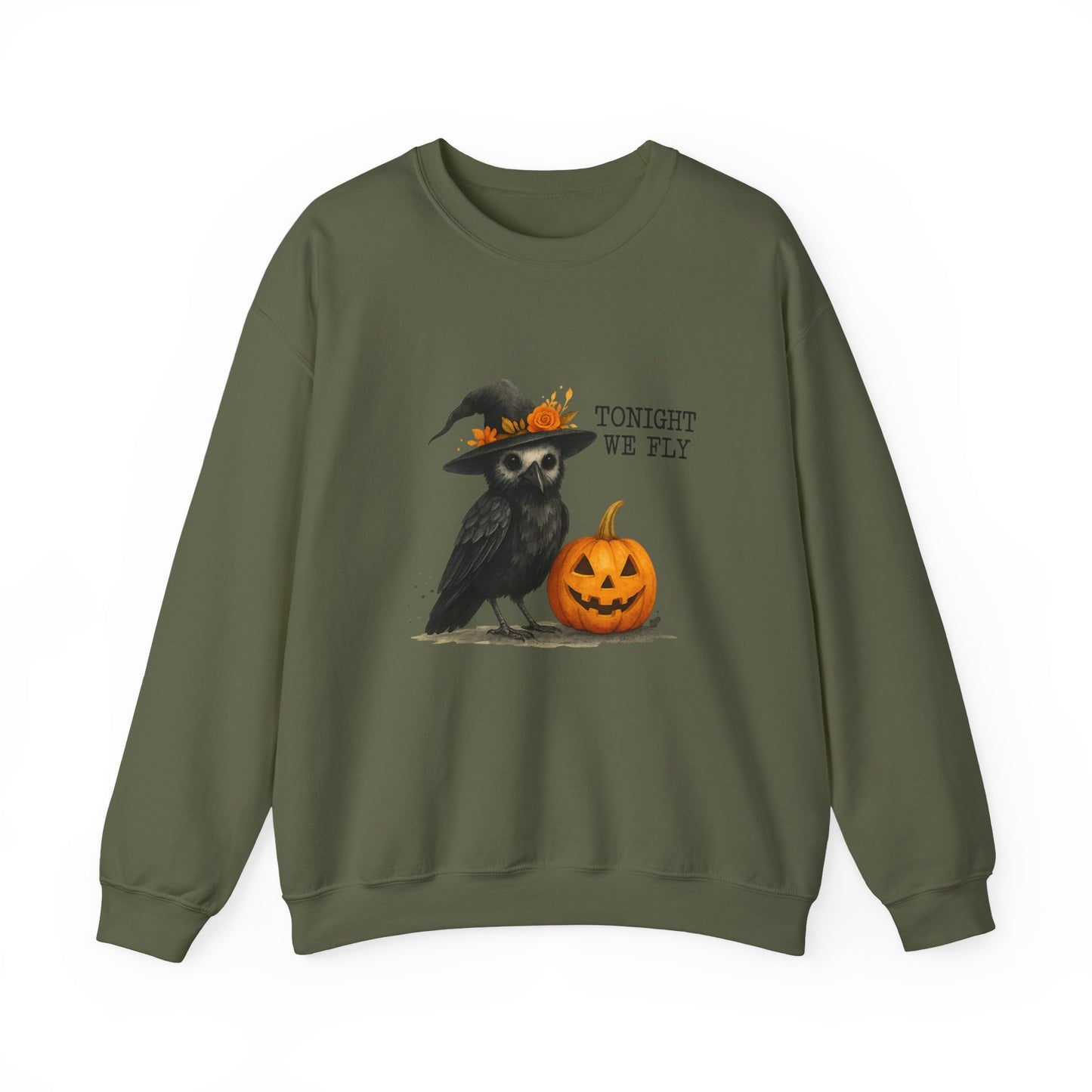 Unisex Heavy Blend™ Tonight We Fly Halloween Sweatshirt – Witchy Raven & Pumpkin Design | mw1007