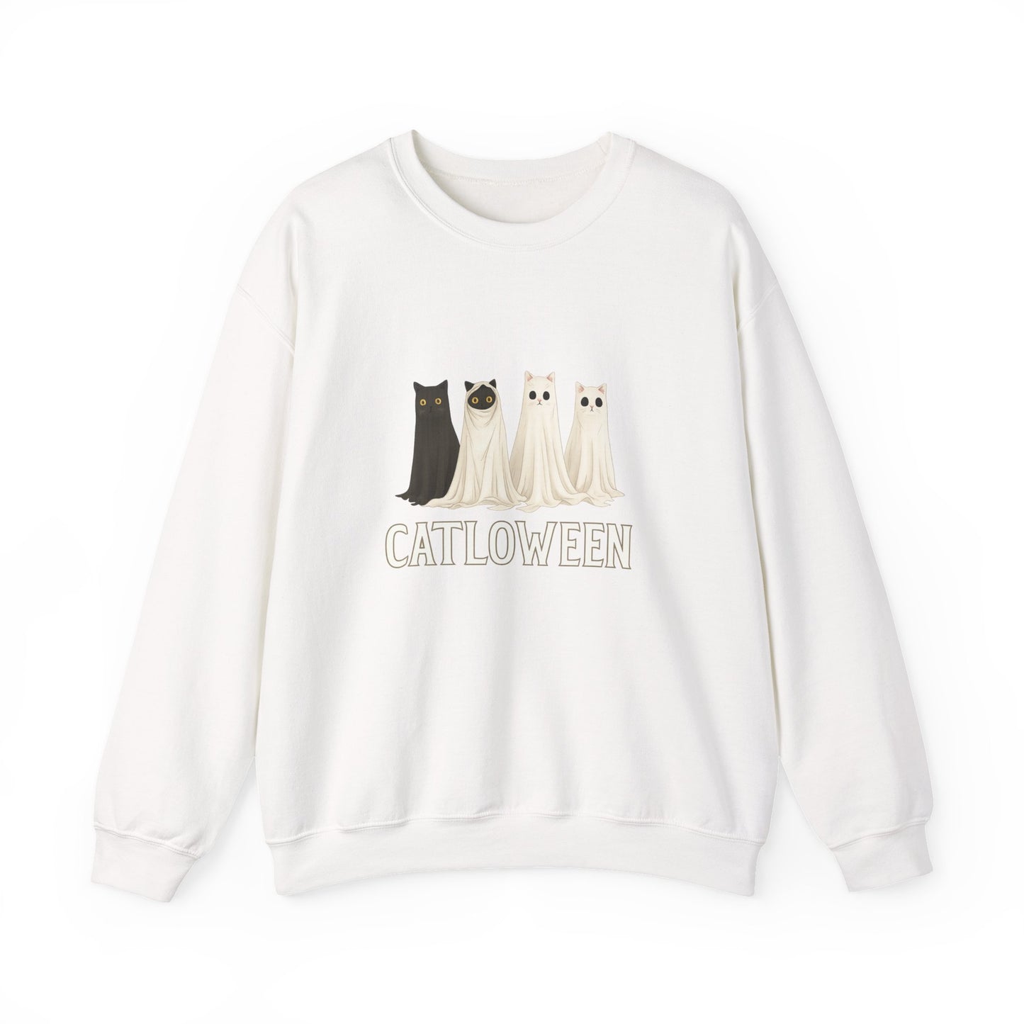Unisex Heavy Blend™ Catloween Sweatshirt – Cute Ghost Cats Halloween Crewneck | mw1024