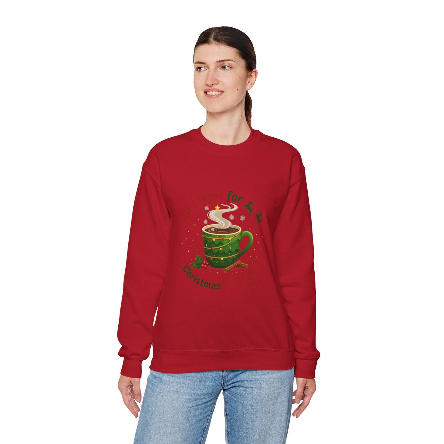 Unisex Heavy Blend™ mw2061 | All I Want for Christmas is Coffee Sweatshirt – Funny Holiday Coffee Lover Crewneck, Festive Winter Pullover