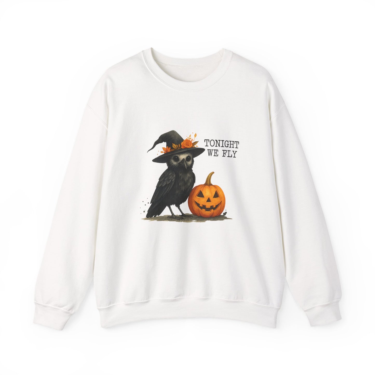 Unisex Heavy Blend™ Tonight We Fly Halloween Sweatshirt – Witchy Raven & Pumpkin Design | mw1007