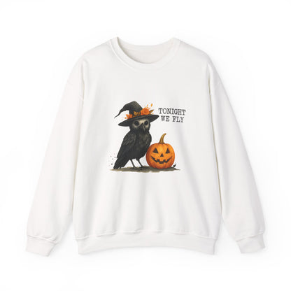 Unisex Heavy Blend™ Tonight We Fly Halloween Sweatshirt – Witchy Raven & Pumpkin Design | mw1007