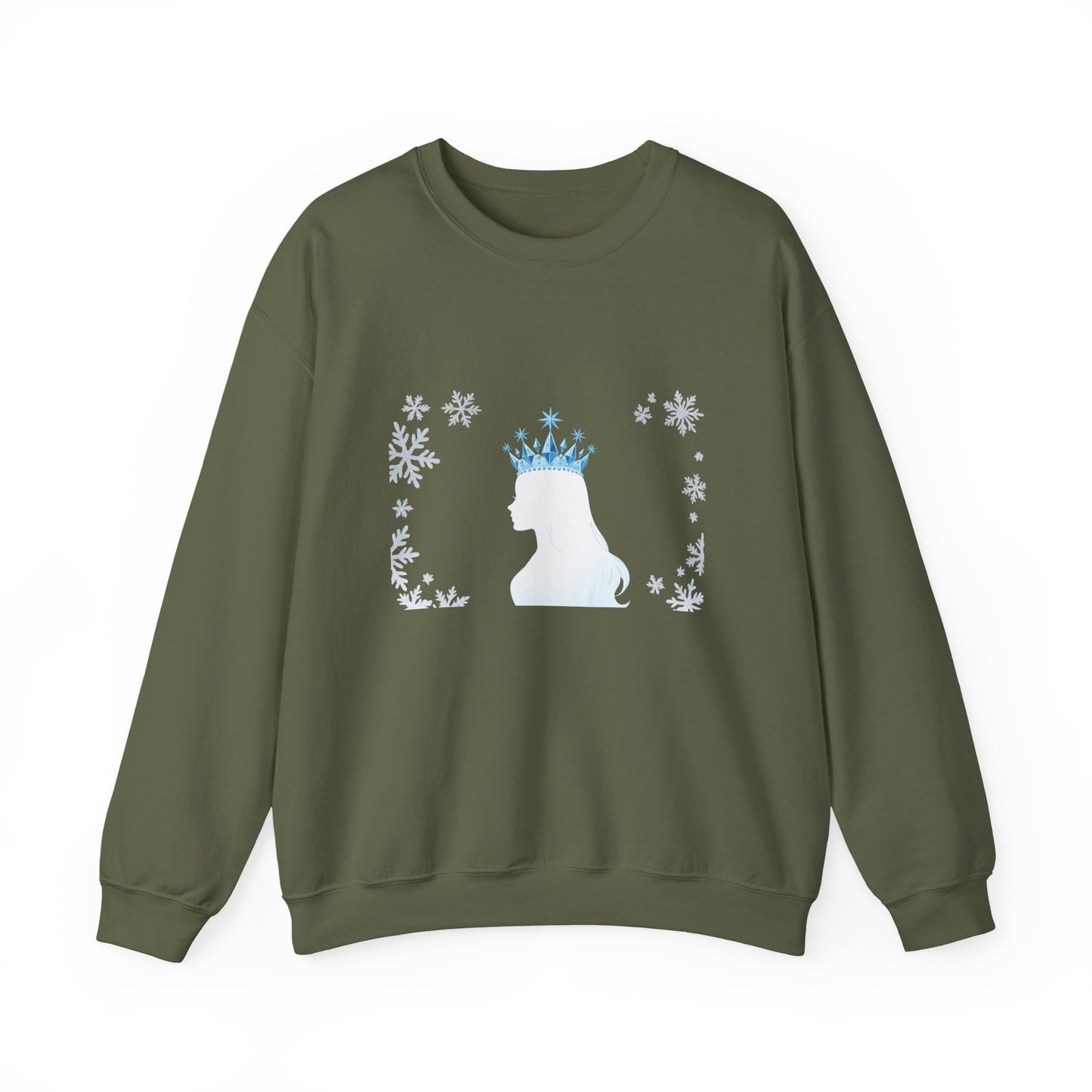 Unisex Heavy Blend™ mw2140 | Ice Queen Silhouette Sweatshirt – Elegant Snowflake Winter Crown Crewneck, Cozy Holiday Gift