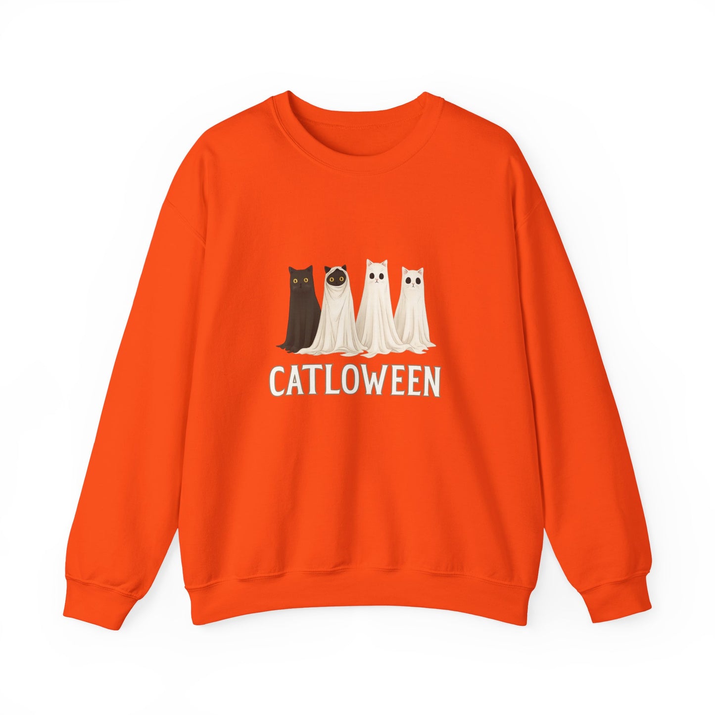 Unisex Heavy Blend™ Catloween Sweatshirt – Cute Ghost Cats Halloween Crewneck | mw1024
