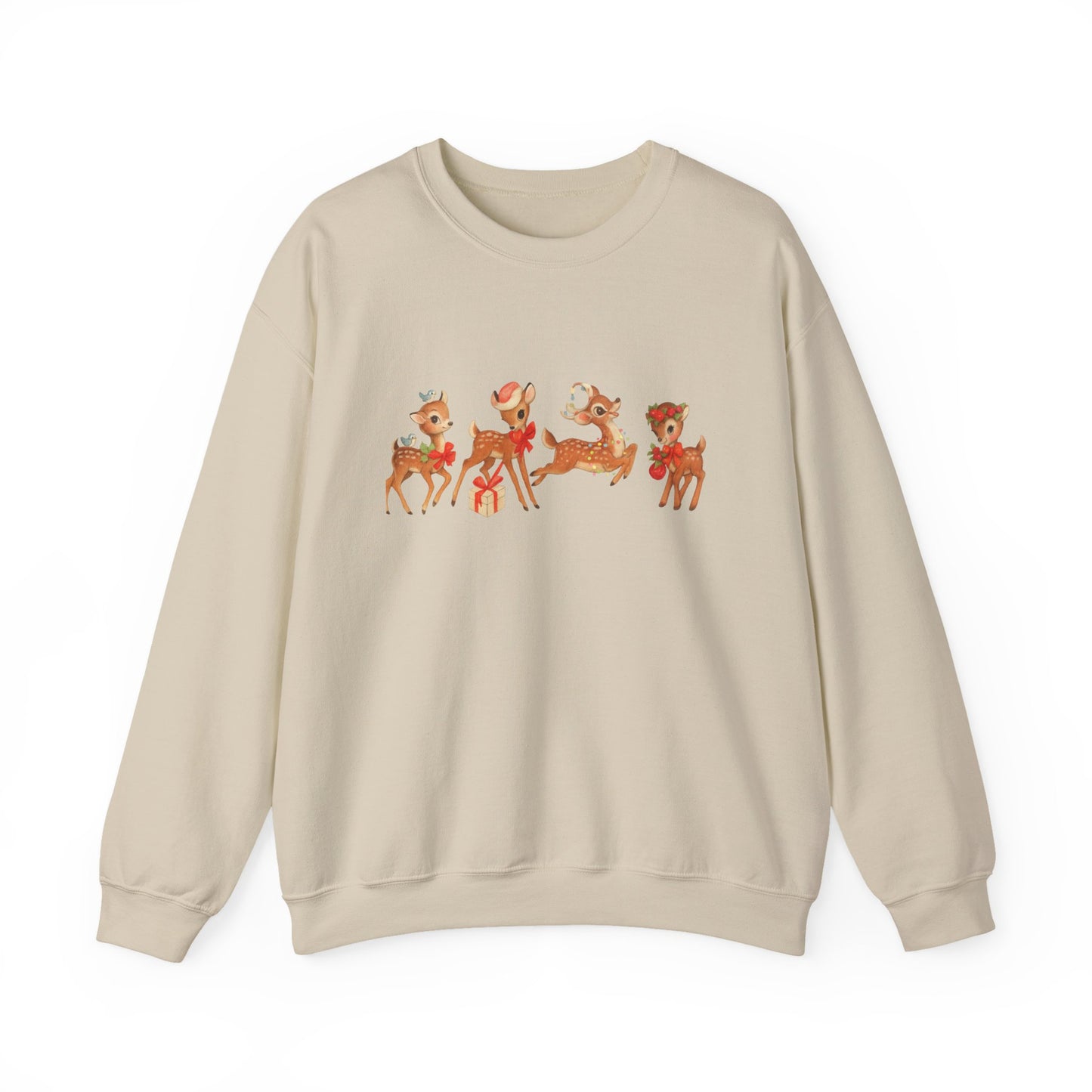 Unisex Heavy Blend™ mw2044 | Vintage Reindeer Christmas Sweatshirt – Cute Retro Deer Holiday Crewneck, Festive Winter Pullover