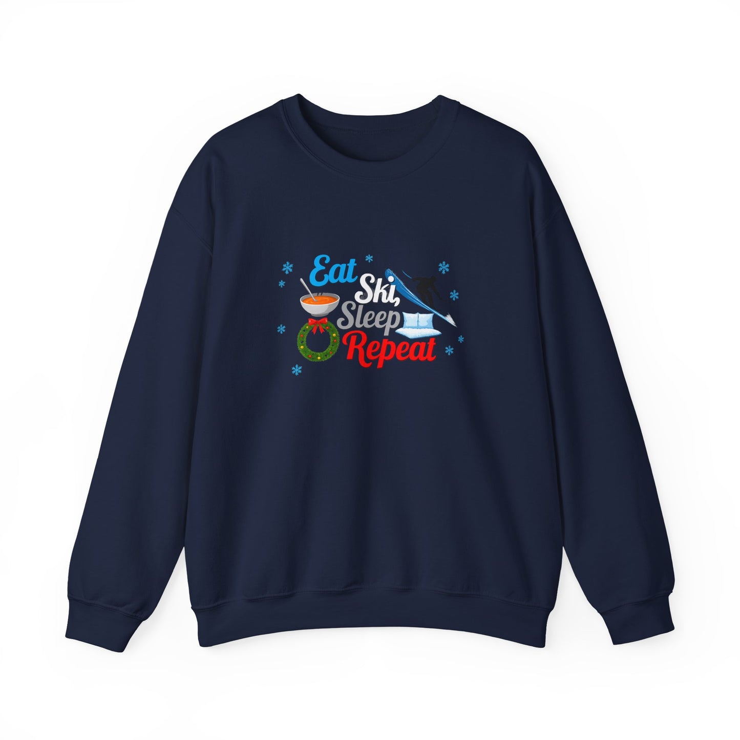Unisex Heavy Blend™ mw2116 | Eat Ski Sleep Repeat Sweatshirt – Funny Skiing Winter Crewneck, Cozy Snow Sports Gift for Ski Lovers