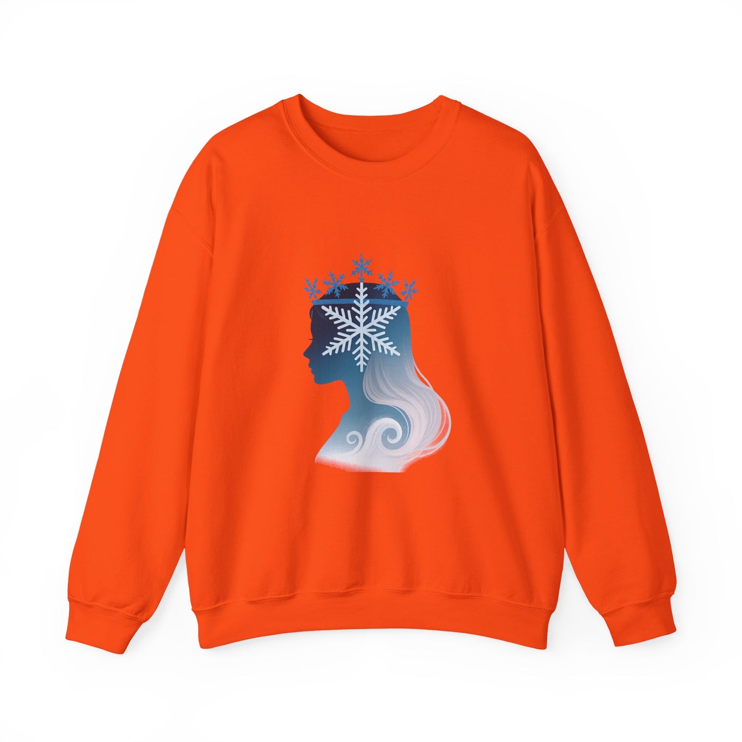 Unisex Heavy Blend™ mw2138 | Snow Queen Silhouette Sweatshirt – Elegant Winter Snowflake Crown Crewneck, Cozy Holiday Gift