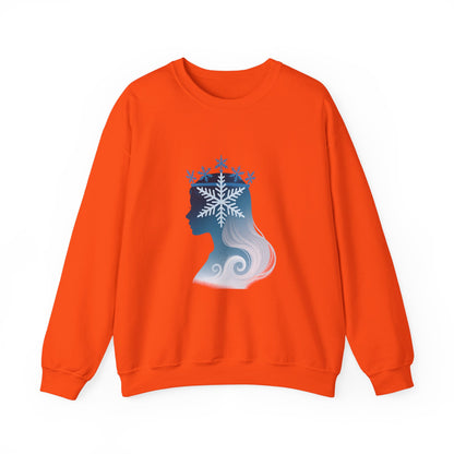 Unisex Heavy Blend™ mw2138 | Snow Queen Silhouette Sweatshirt – Elegant Winter Snowflake Crown Crewneck, Cozy Holiday Gift