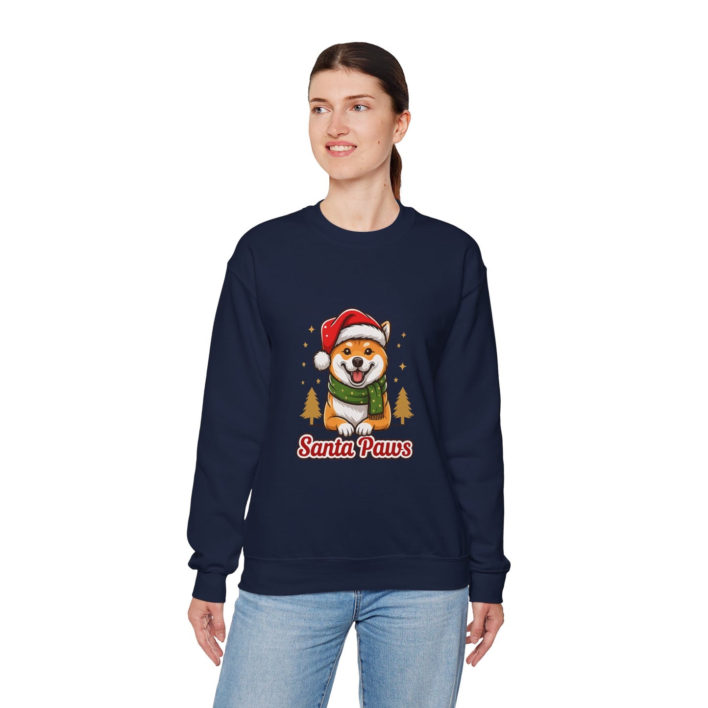 Unisex Heavy Blend™ mw2097 | Santa Paws Shiba Inu Christmas Sweatshirt – Cute Dog Holiday Crewneck, Festive Xmas Gift for Pet Lovers