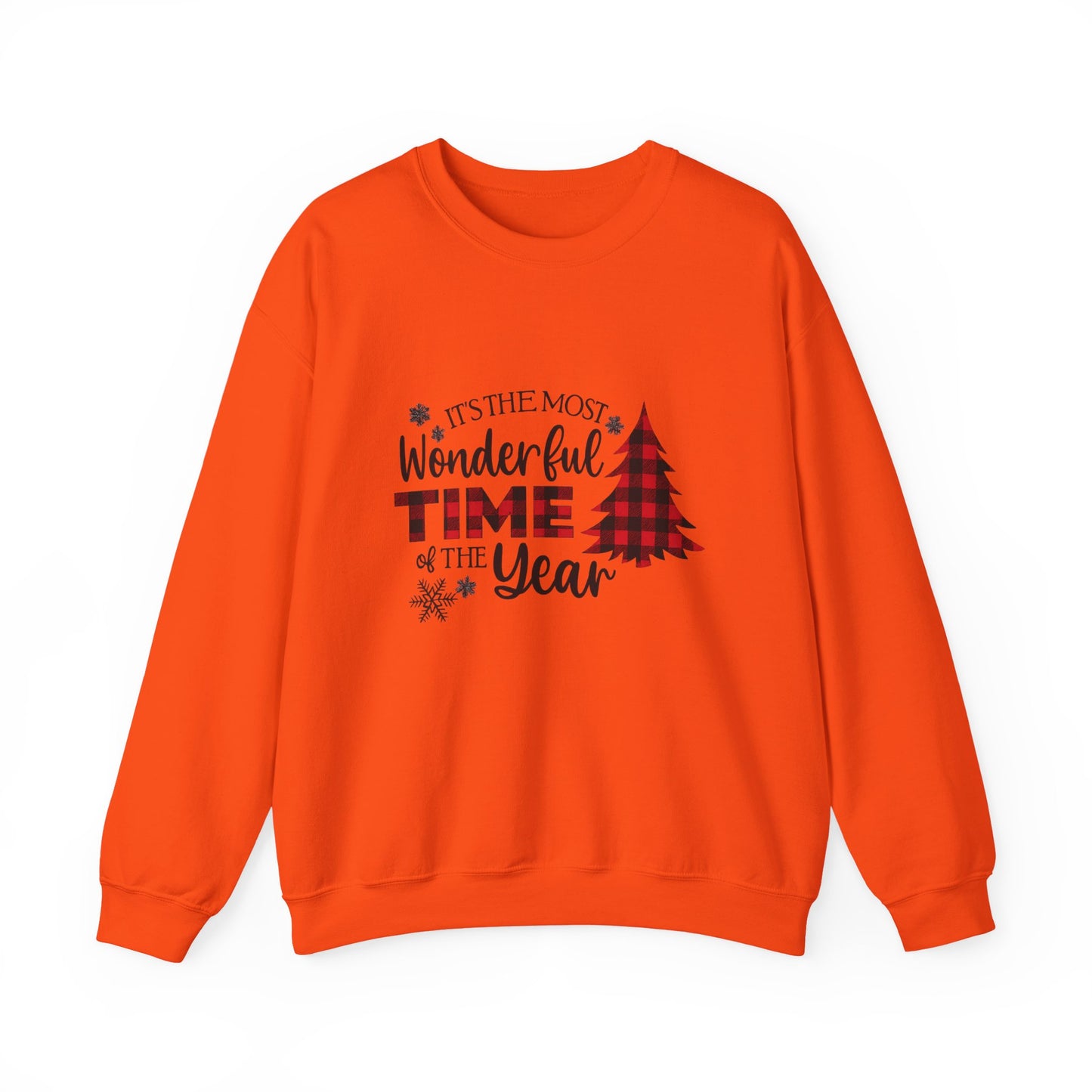 Unisex Heavy Blend™ mw2032 | Most Wonderful Time of the Year Sweatshirt – Buffalo Plaid Christmas Tree Crewneck | Cozy Unisex Holiday Gift