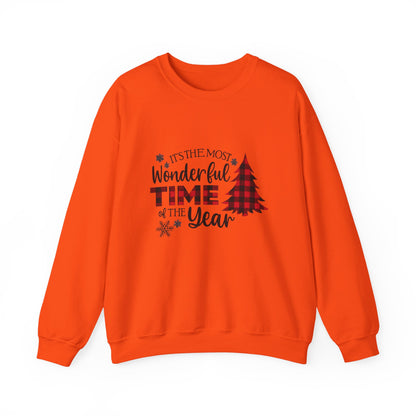 Unisex Heavy Blend™ mw2032 | Most Wonderful Time of the Year Sweatshirt – Buffalo Plaid Christmas Tree Crewneck | Cozy Unisex Holiday Gift