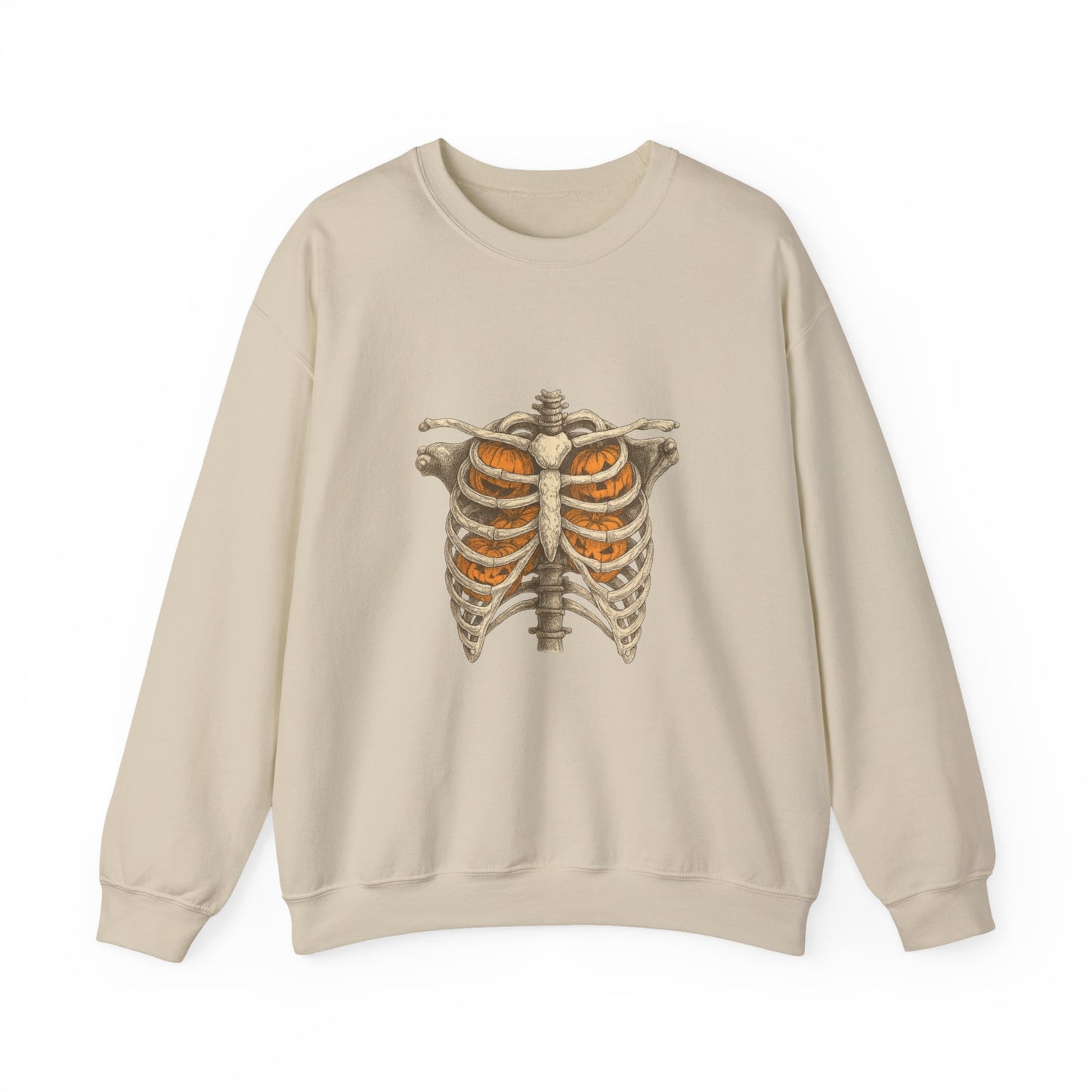 Unisex Heavy Blend™ Halloween Skeleton X-Ray Sweatshirt – Pumpkin Ribcage Design | mw1011
