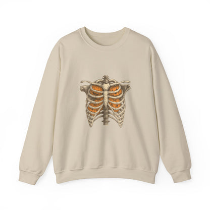 Unisex Heavy Blend™ Halloween Skeleton X-Ray Sweatshirt – Pumpkin Ribcage Design | mw1011