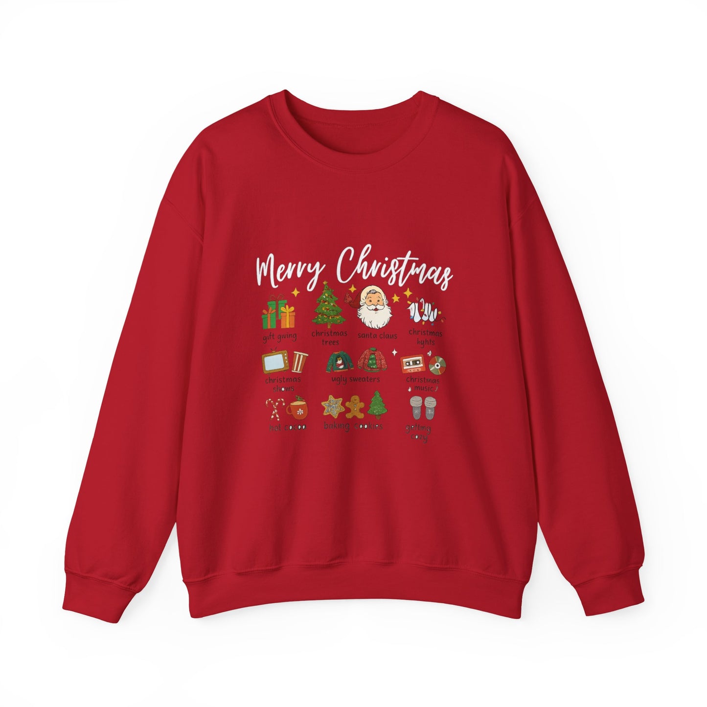 Unisex Heavy Blend™ mw2040 | Merry Christmas Icons Sweatshirt – Red Holiday Crewneck, Xmas Gift & Winter Party Outfit