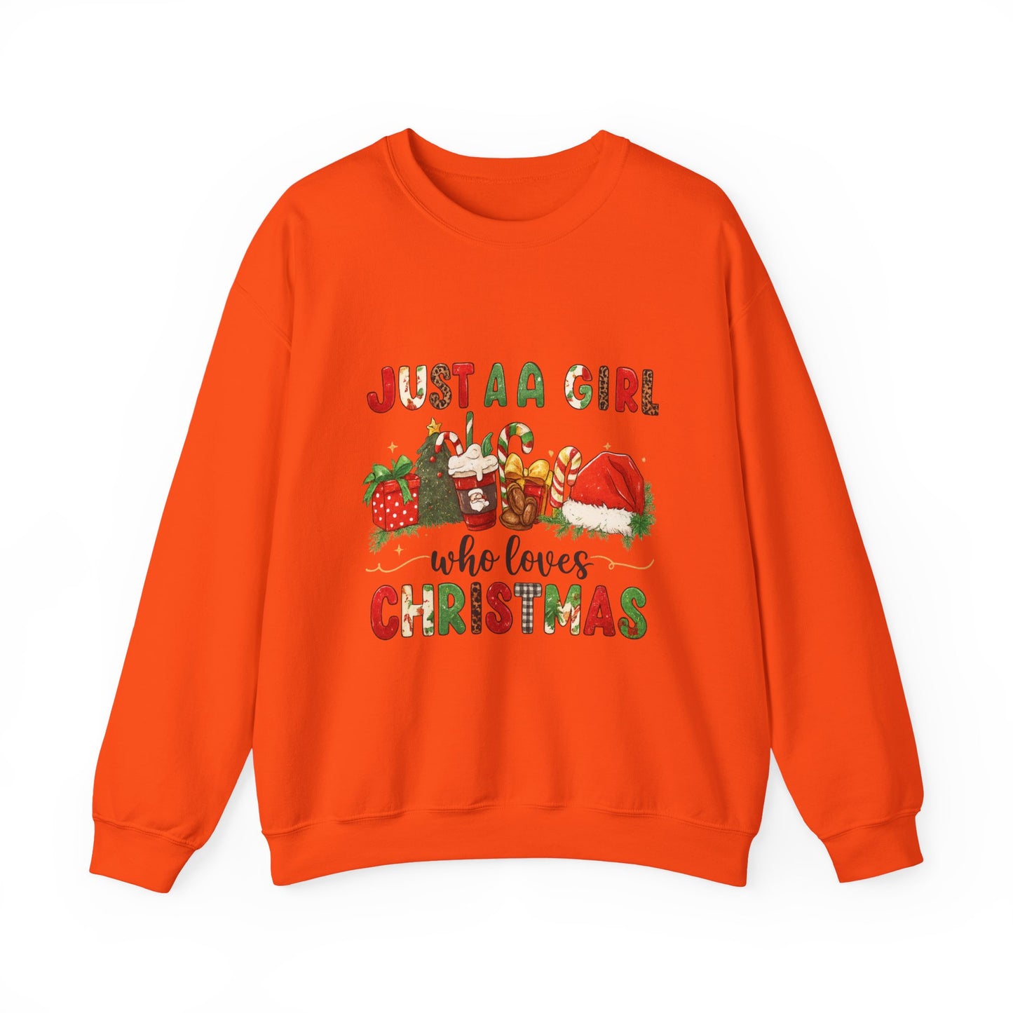 Unisex Heavy Blend™ mw2052 | Just a Girl Who Loves Christmas Sweatshirt – Cute Holiday Pullover, Festive Santa Candy Cane Crewneck