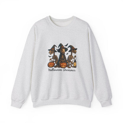 Unisex Heavy Blend™ Halloween Dinosaur Sweatshirt – Spooky Skeleton Dinos with Pumpkins | mw1023