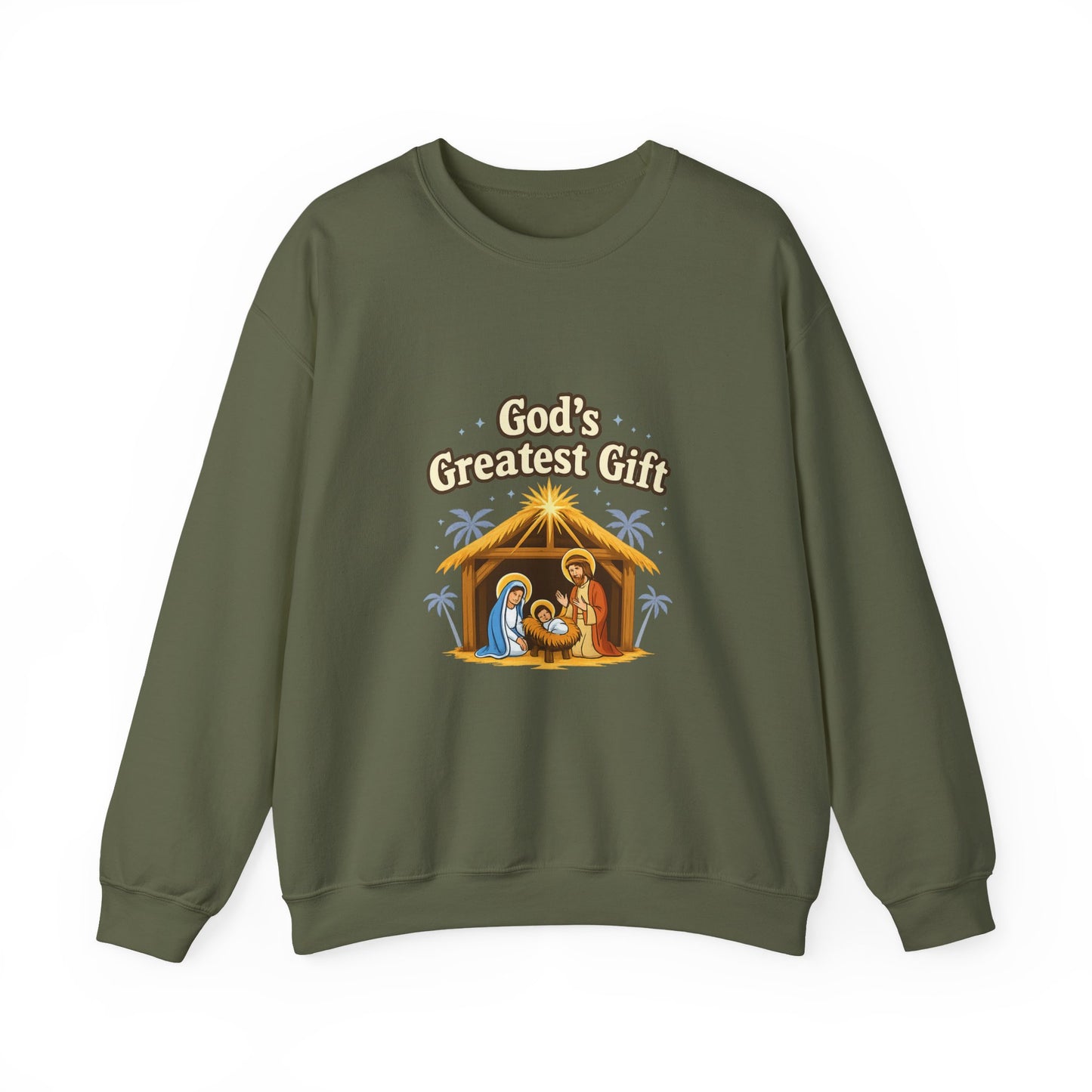 Unisex Heavy Blend™ mw2132 | God’s Greatest Gift Nativity Christmas Sweatshirt – Christian Holiday Crewneck, Religious Xmas Gift