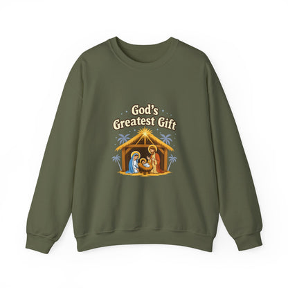 Unisex Heavy Blend™ mw2132 | God’s Greatest Gift Nativity Christmas Sweatshirt – Christian Holiday Crewneck, Religious Xmas Gift