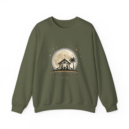 Unisex Heavy Blend™ mw2067 | Silent Night Holy Night Sweatshirt – Christian Nativity Scene Crewneck, Luke 2:14 Bible Verse Christmas Pullover